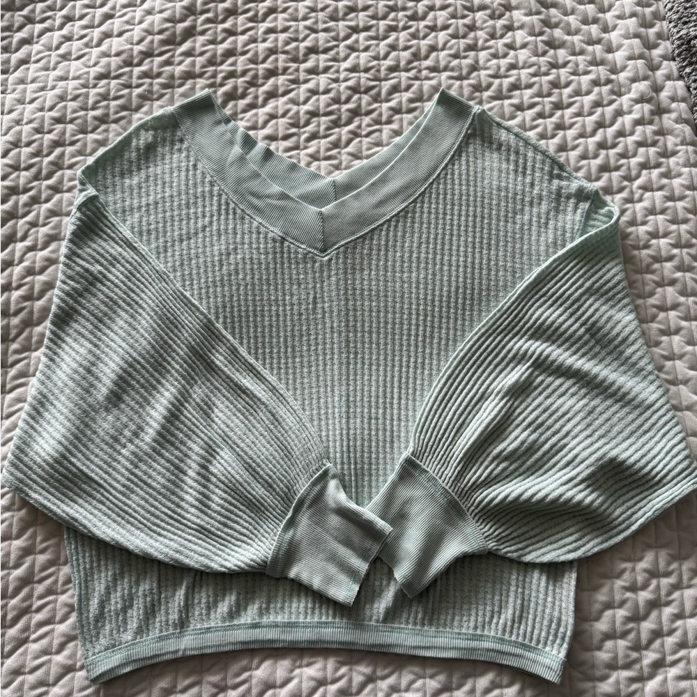 We The Free Green Waffle-Weave V-Neck